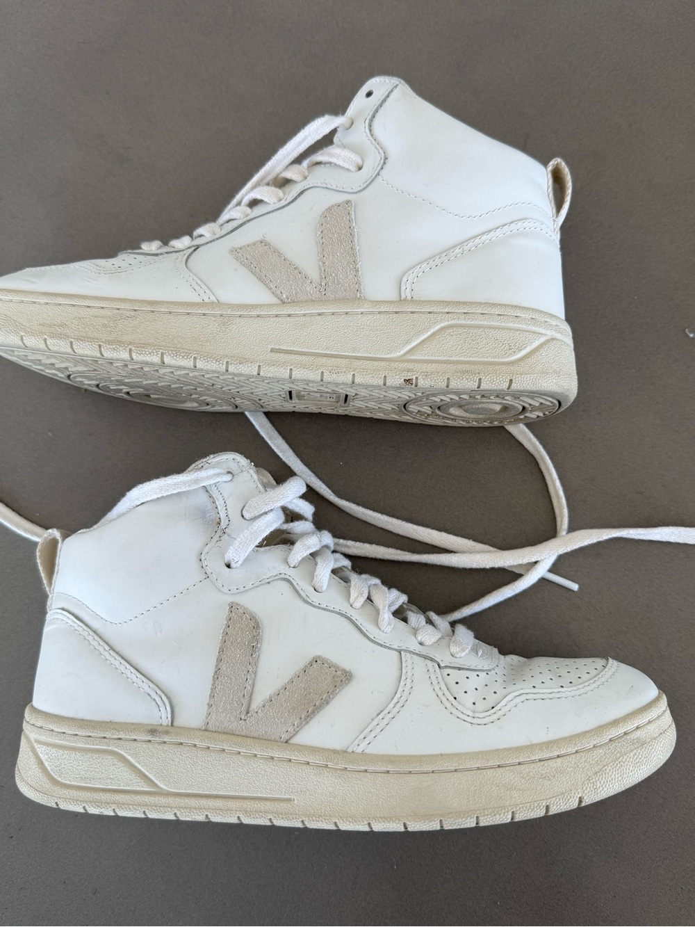 Veja White High-Top Sneakers with Contrast V Logo